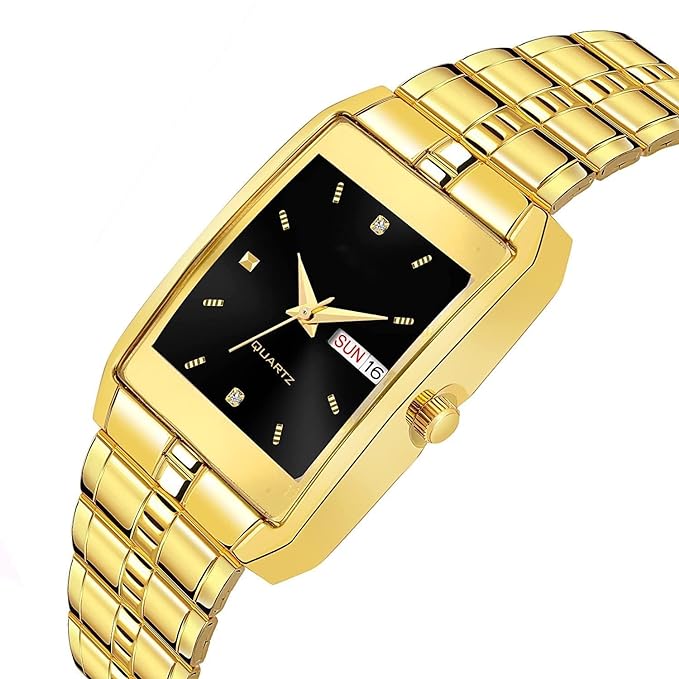 Gold Strap & Black Analogue Gold Plated Day & Date Functioning Watch for Boys & Men