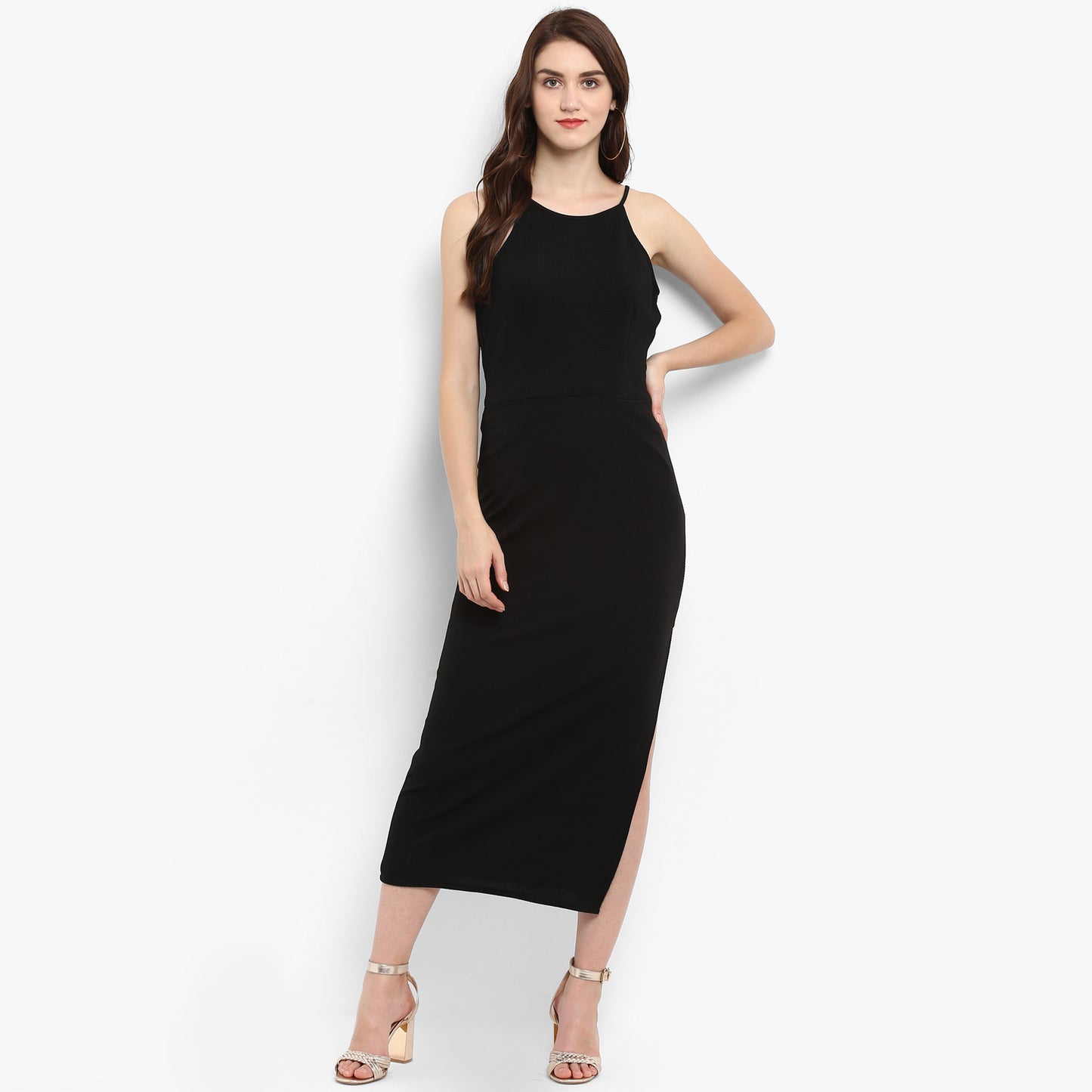 Zima Leto Women's Solid Incut Fitted Midi Dress