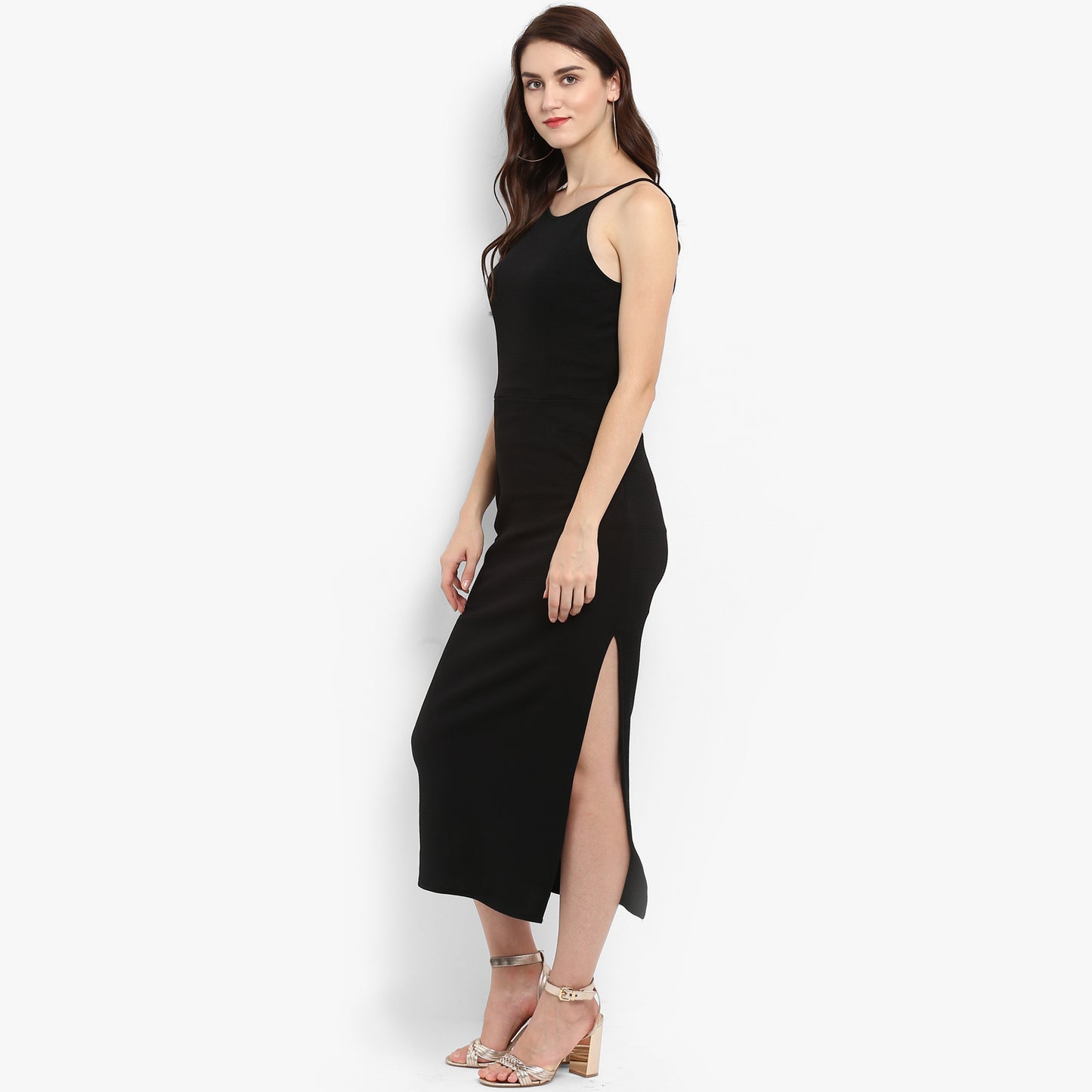 Zima Leto Women's Solid Incut Fitted Midi Dress