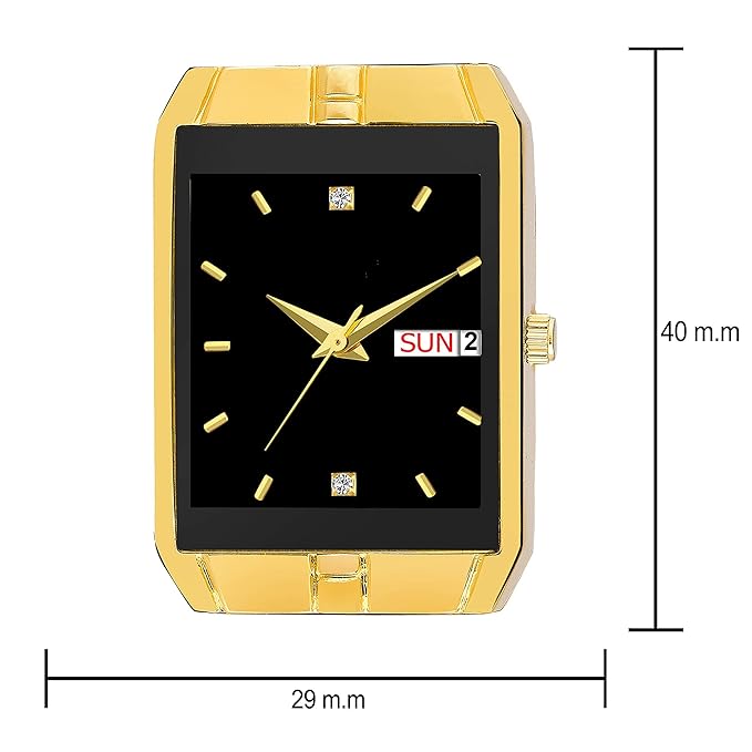 Gold Strap & Black Analogue Gold Plated Day & Date Functioning Watch for Boys & Men