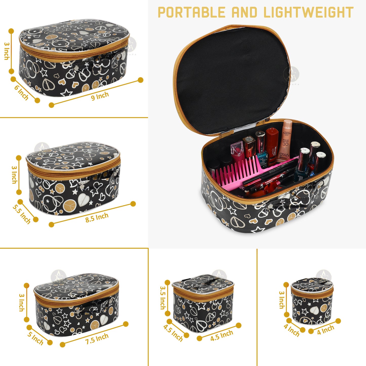 Rasafa Pack of 5 Trendy Cosmetics, Toiletry, Jewellery Box, Makeup Box, Bangle Vanity Box (Black)